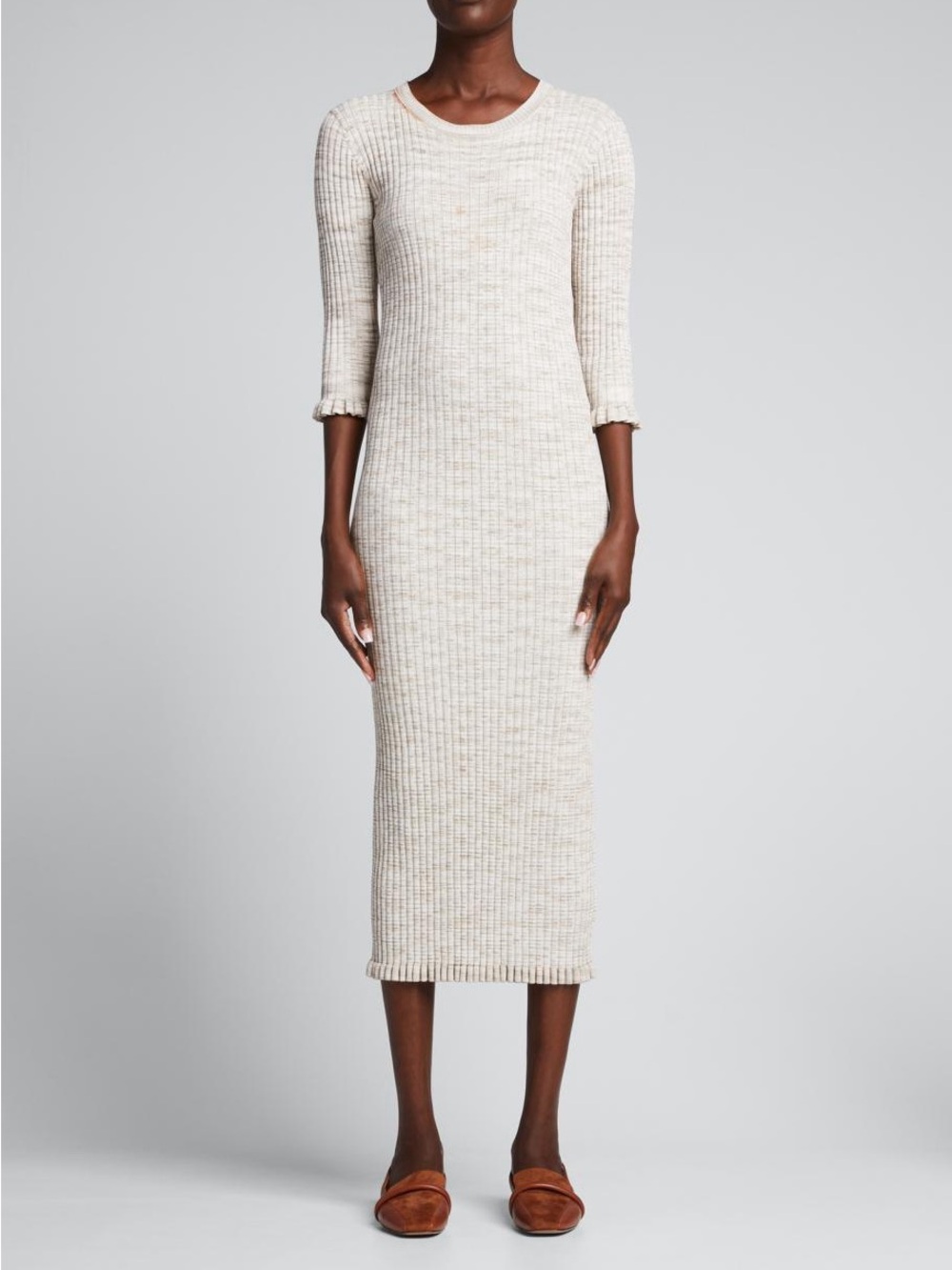 Veronica Beard Cream Ribbed Midi Dress